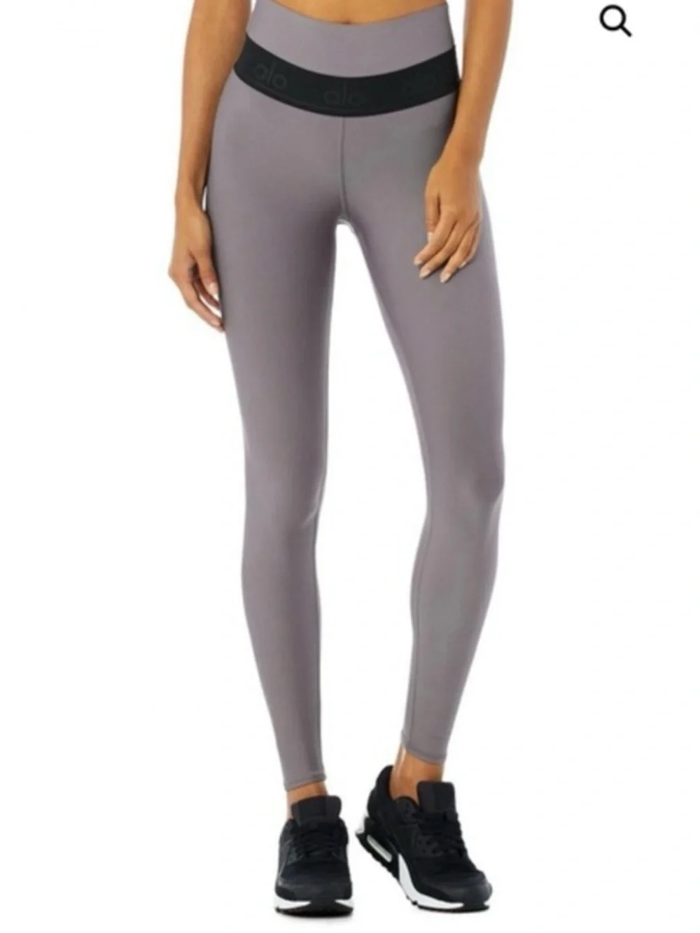 Alo Yoga High Waist Airbrush Leggings Purple Dusk/Black Logo Waistband M
